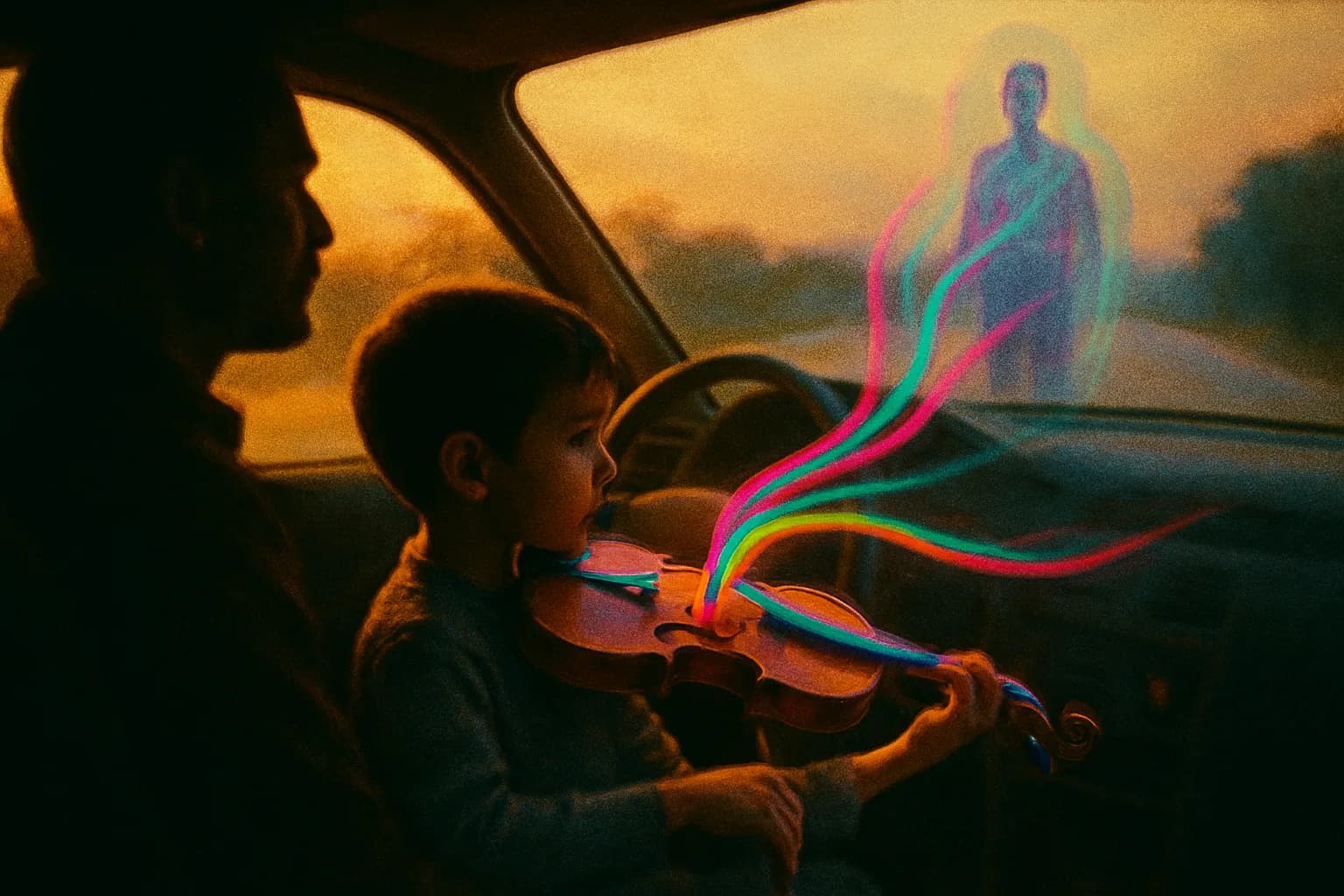 Artwork for "How'd you know the echo of colors", drawn from the lines: How'd you know the echo of colors; Of those Suzuki strings