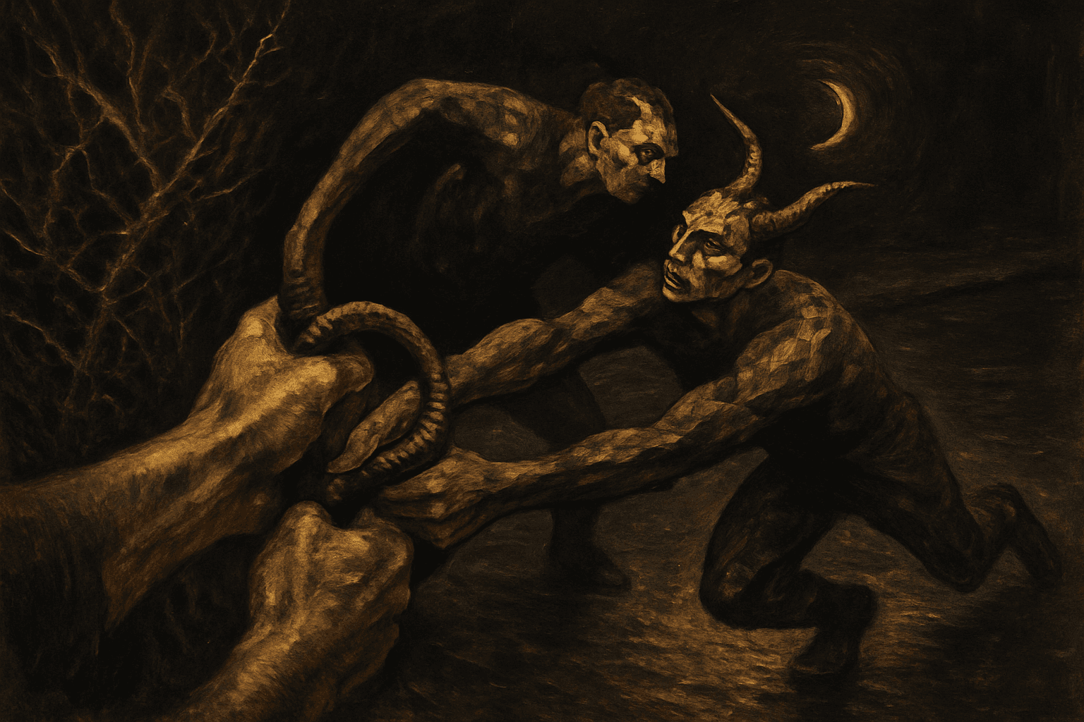 Visual interpretation of "The unexpected voice only sounds familiar": The unexpected voice only sounds familiar; because it rings through the darkness