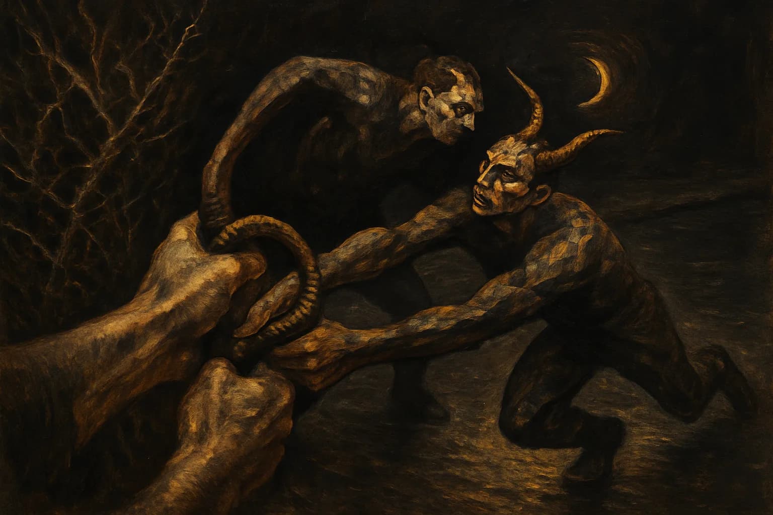 Artwork for "The unexpected voice only sounds familiar", drawn from the lines: The unexpected voice only sounds familiar; because it rings through the darkness