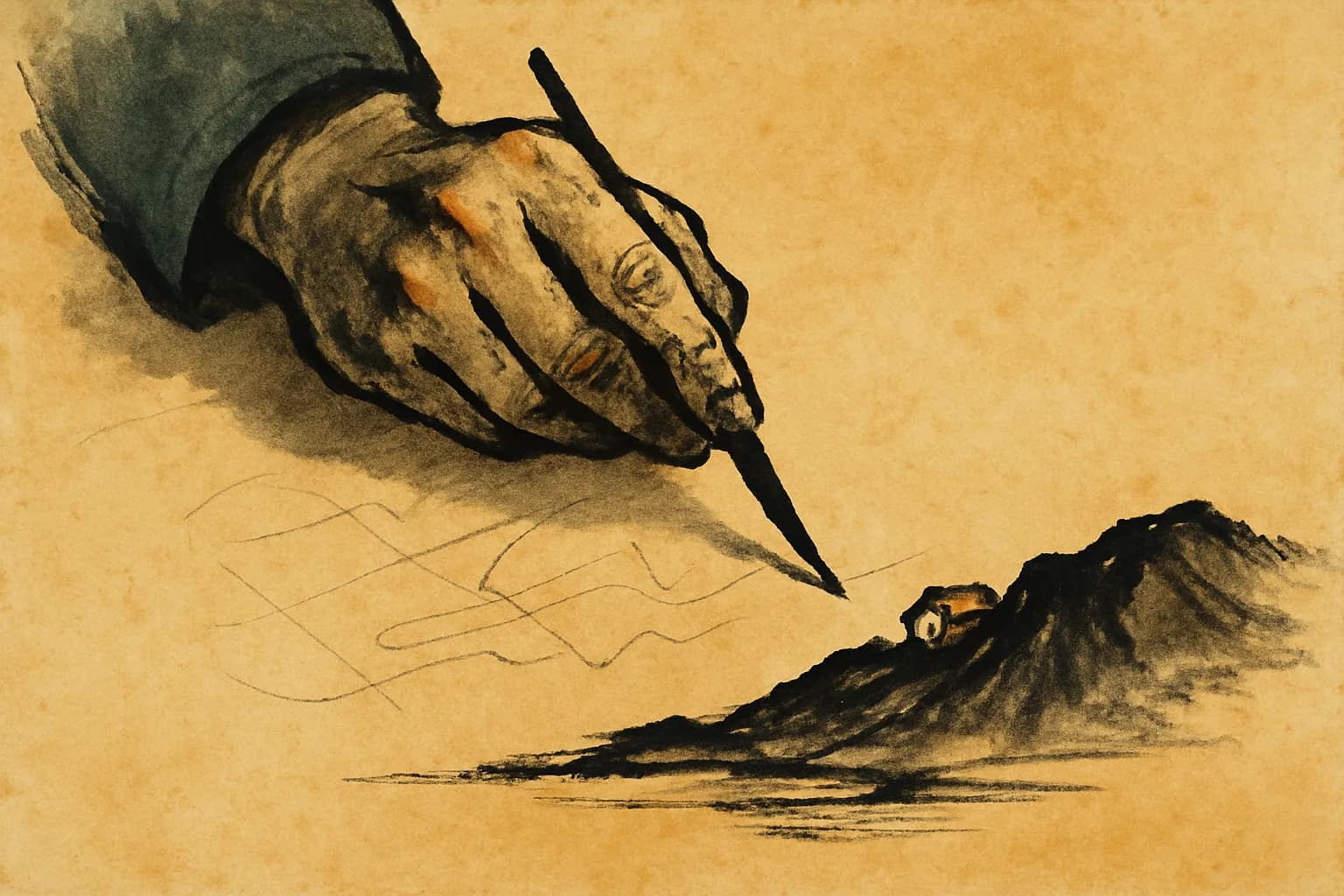 Artwork for "Notice the tremors in your", drawn from the lines: Notice the tremors in your; unsteady hand as you draw
