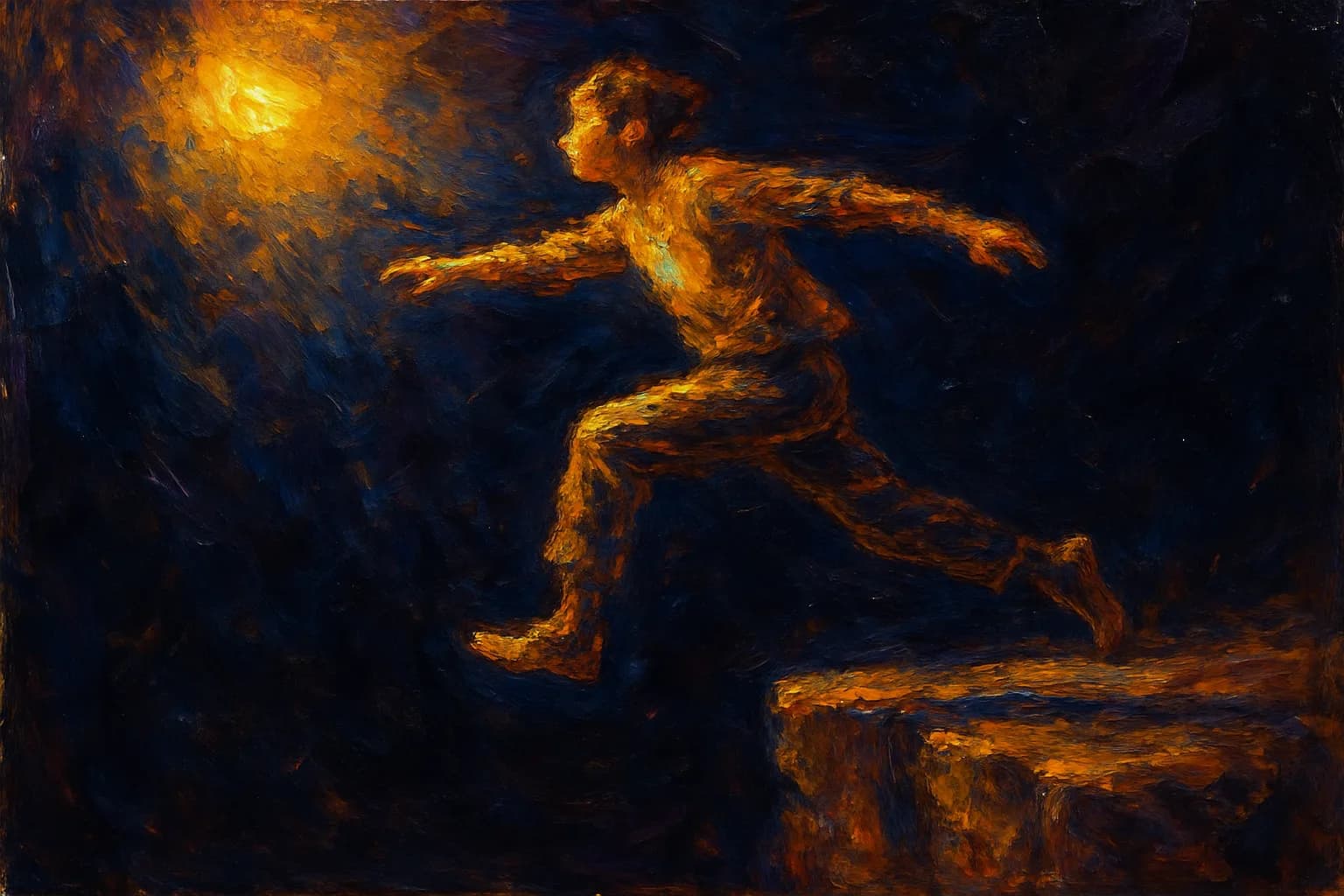 Artwork for "A calculated leap across the darkness", drawn from the lines: Remember the vision; that came to you
