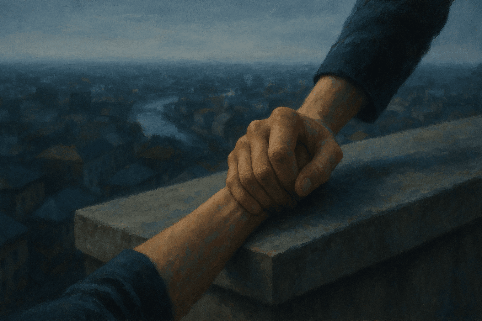 Visual interpretation of "Come back to you": One day you'll stand on the ledge of a rooftop; Your hometown and the river will spin