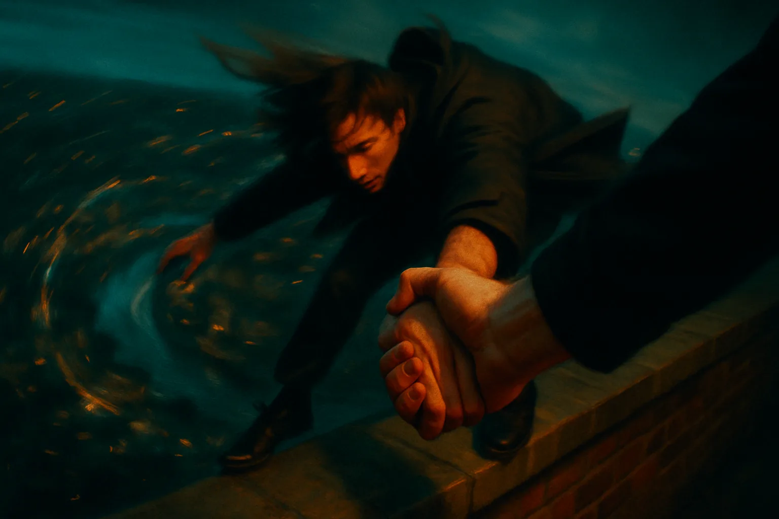 Artwork for "Come back to you", drawn from the lines: One day you'll stand on the ledge of a rooftop; Your hometown and the river will spin