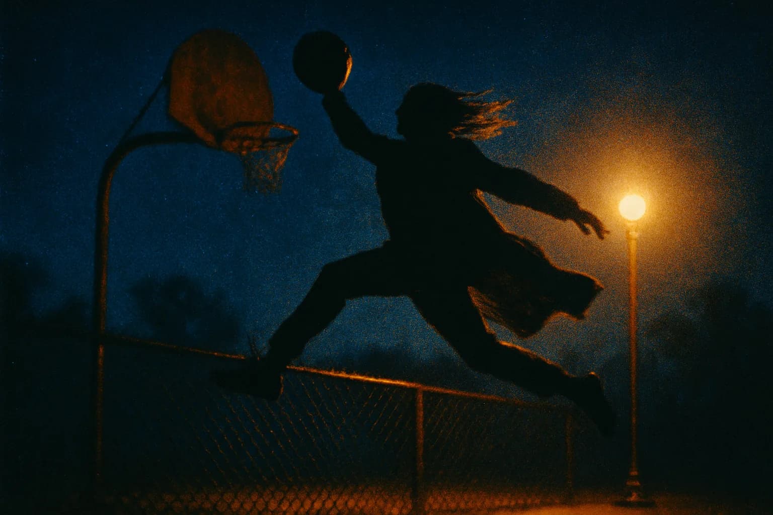 Artwork for "In the ghost light", drawn from the lines: You jumped the fence; And ran.