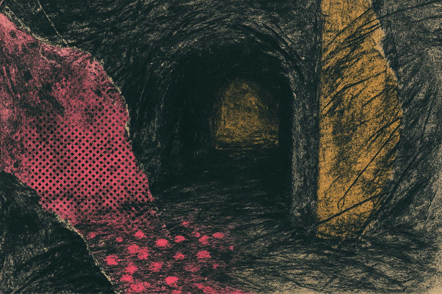 Visual interpretation of "Revisit the darkness": What force draws you back to walk; the winding tunnel of