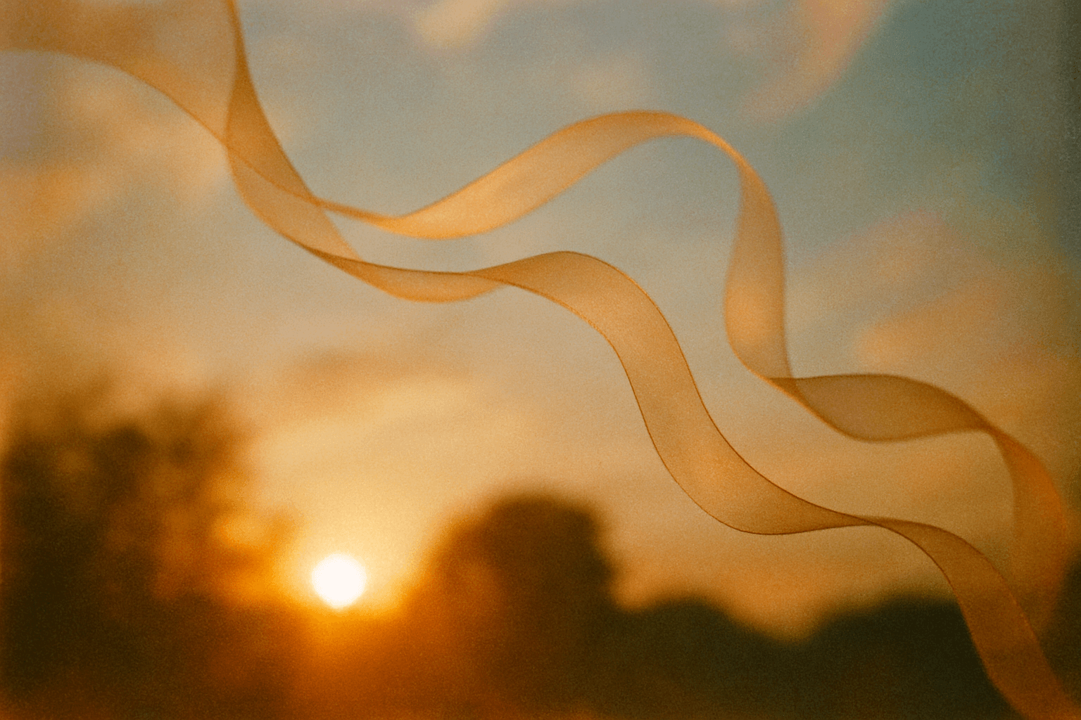 Visual interpretation of "Ribbons": Ribbons unfurl and dance across; your field of vision in the sunshine, their curls