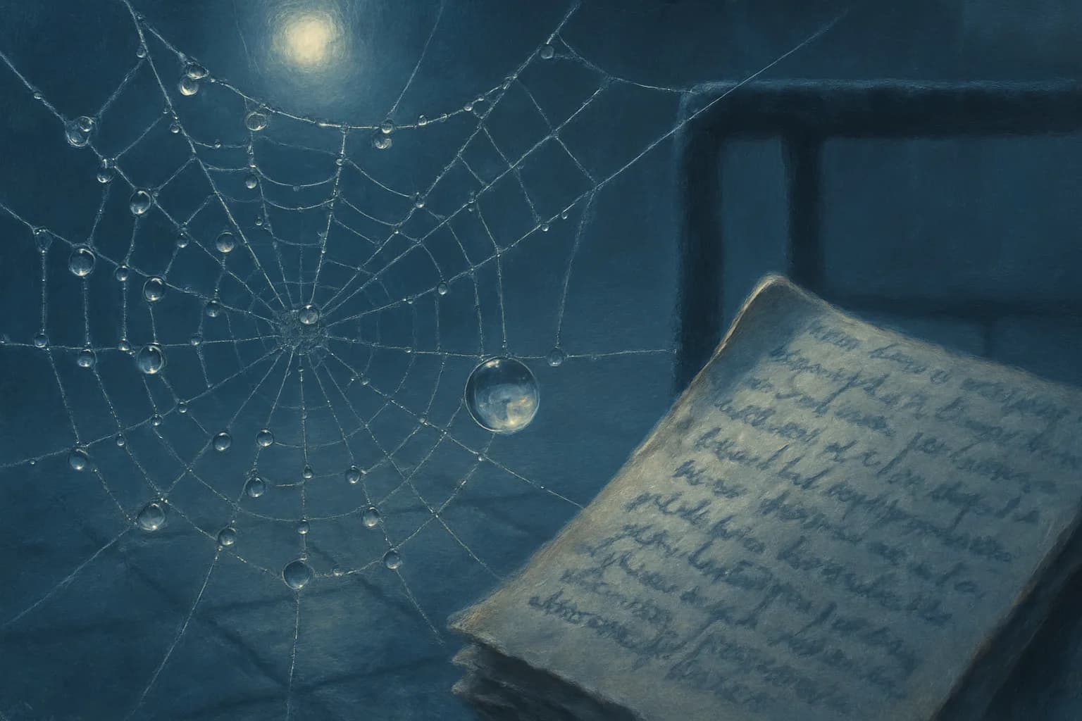Artwork for "The dewdrops of your dreams", drawn from the lines: It's the words scrawled past the margins; That are all you'll ever need.