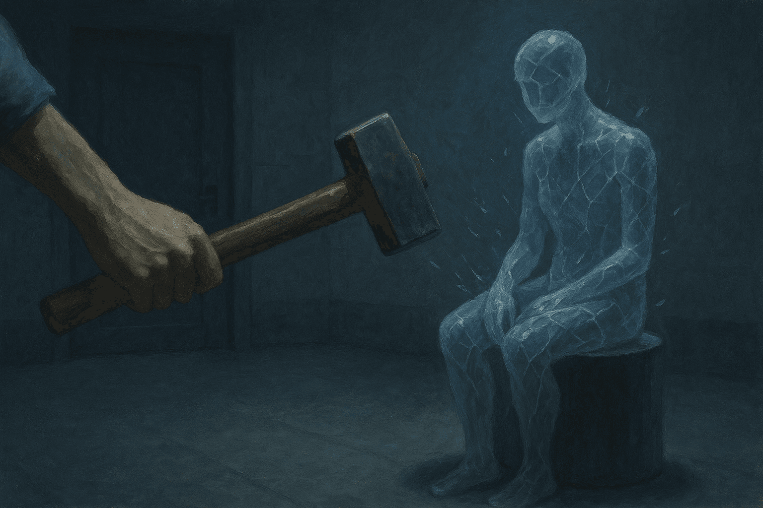 Visual interpretation of "The shards that slice your hands": Each pivotal moment,; Each crucial scene, frozen in time,