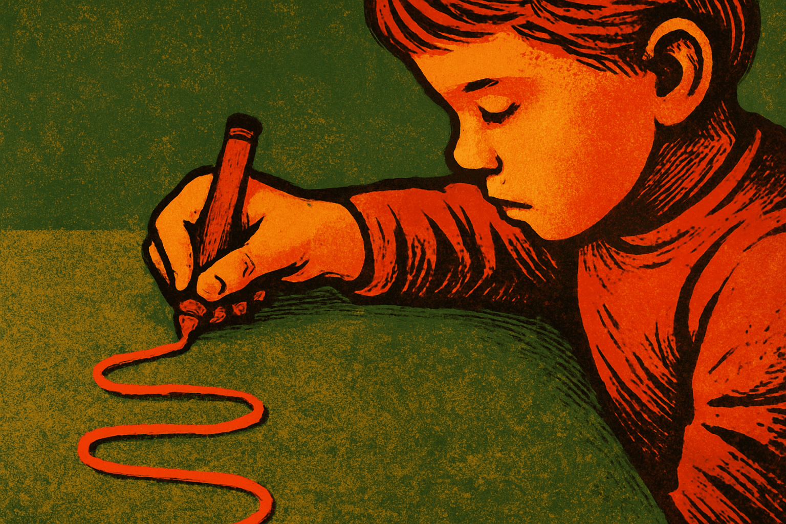 Visual interpretation of "Tracing the beautiful illusion of control": The mazes you drew in red and orange; marker,