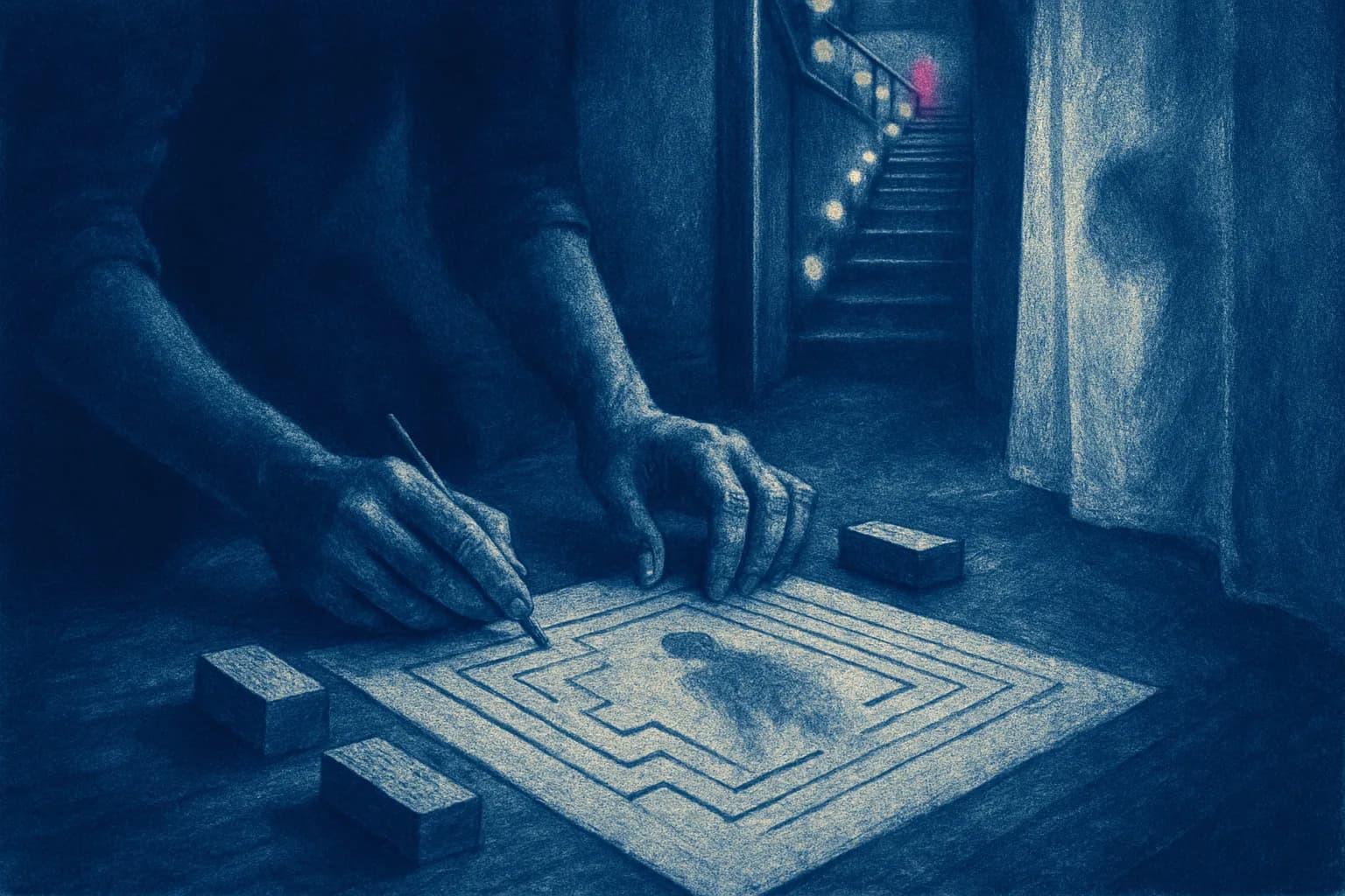 Artwork for "Until you find the color", drawn from the lines: Can you arrange the blocks; And place yourself within?
