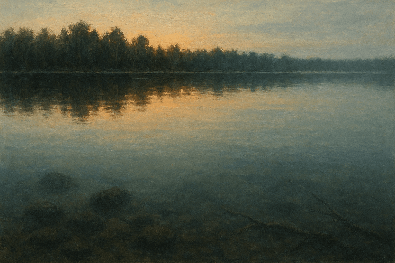 Visual interpretation of "Yet the surface still, remains so perfect": The surface of the giant lake before you; Is so still,