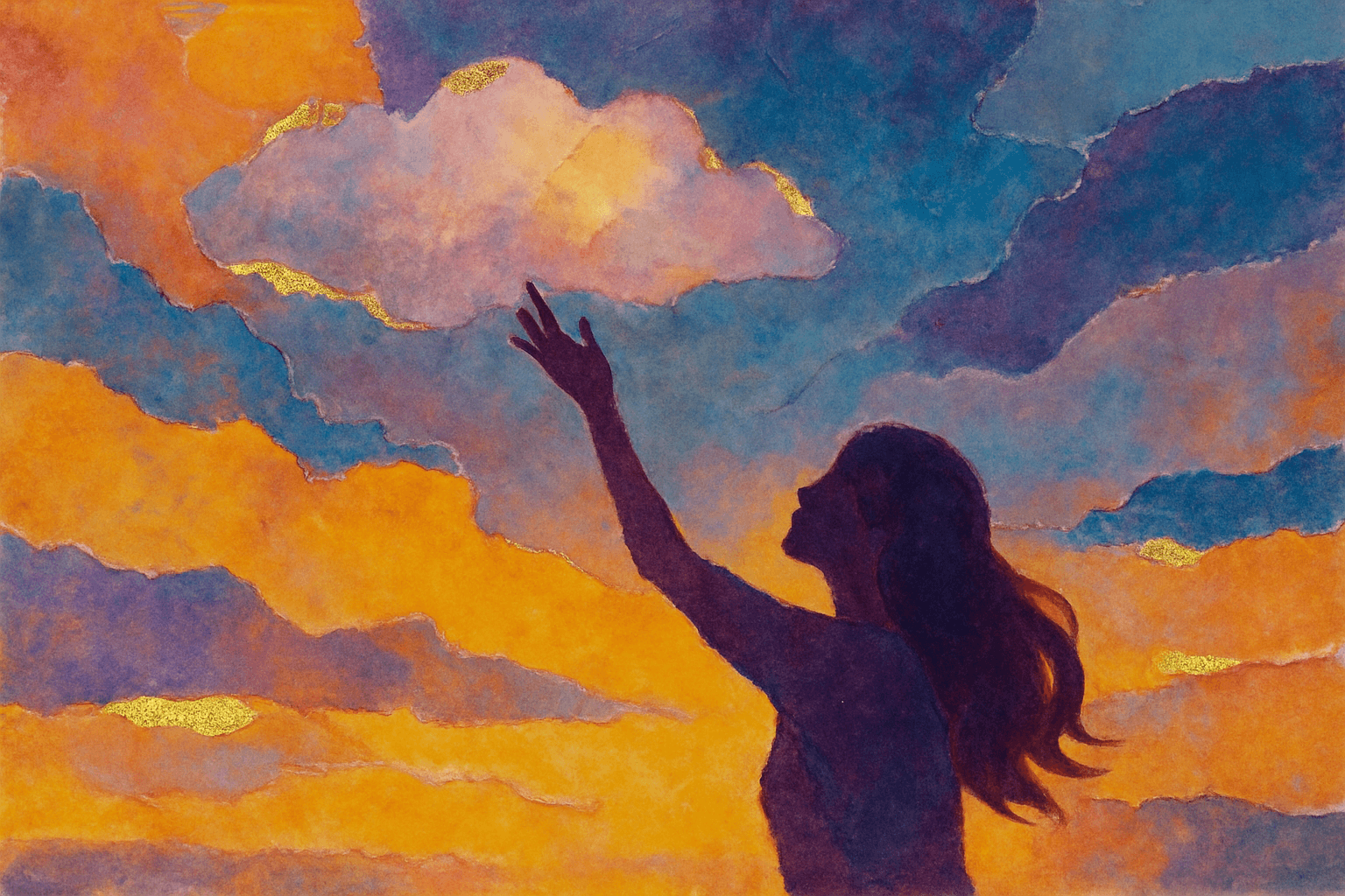 Visual interpretation of "You touched the cloud": Butterflies and secret sparks; in long glittering hallways