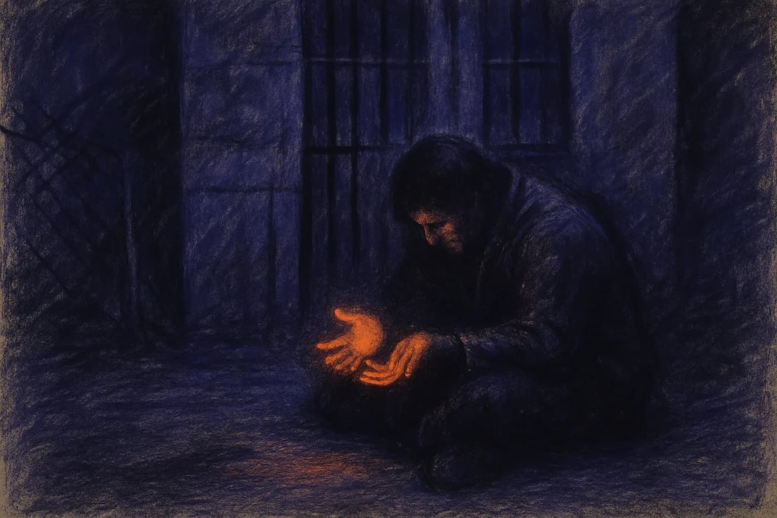 Artwork for "The bars, the windows,", drawn from the lines: The bars, the windows,; The shadows, the symbols.