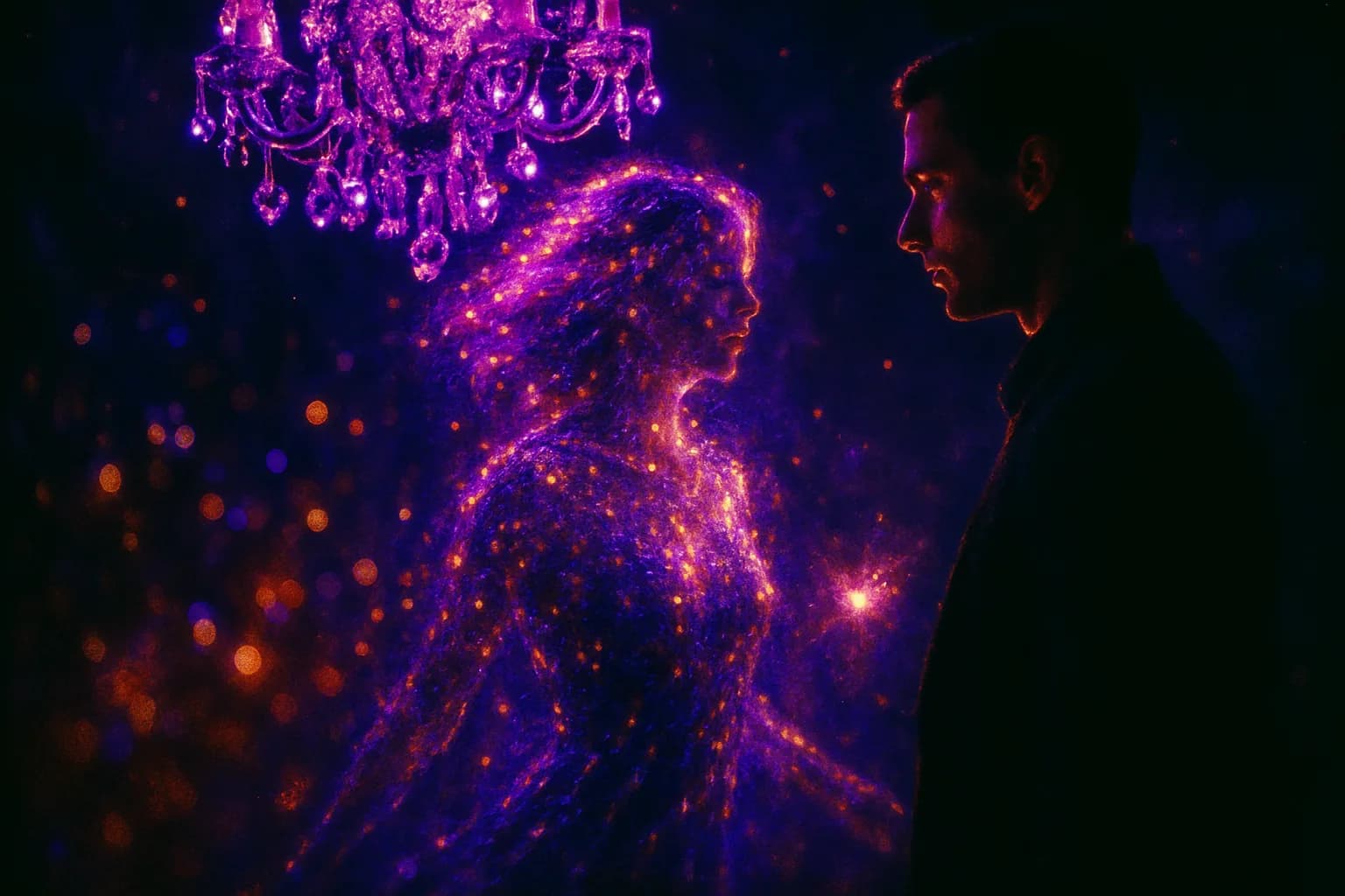 Artwork for "She appeared like a sparkling shimmer", drawn from the lines: She appeared like a sparkling shimmer; From the glow of the purple crystal