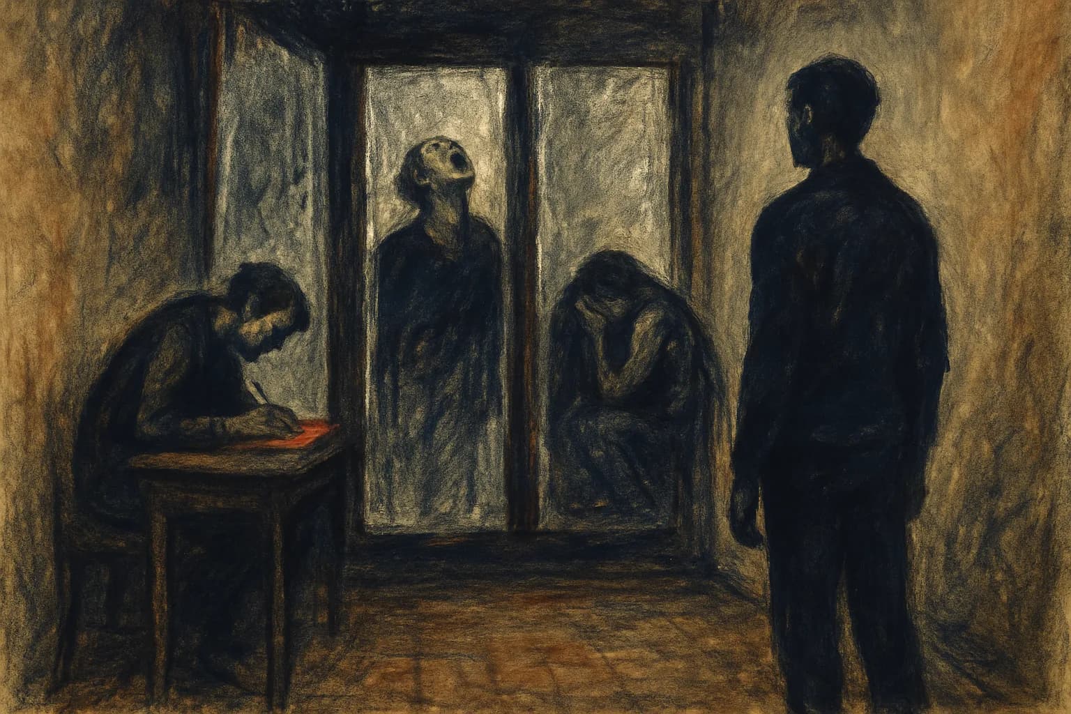 Artwork for "A chamber of the overcome", drawn from the lines: You'll be taken back one day; To the room you worked your entire life to