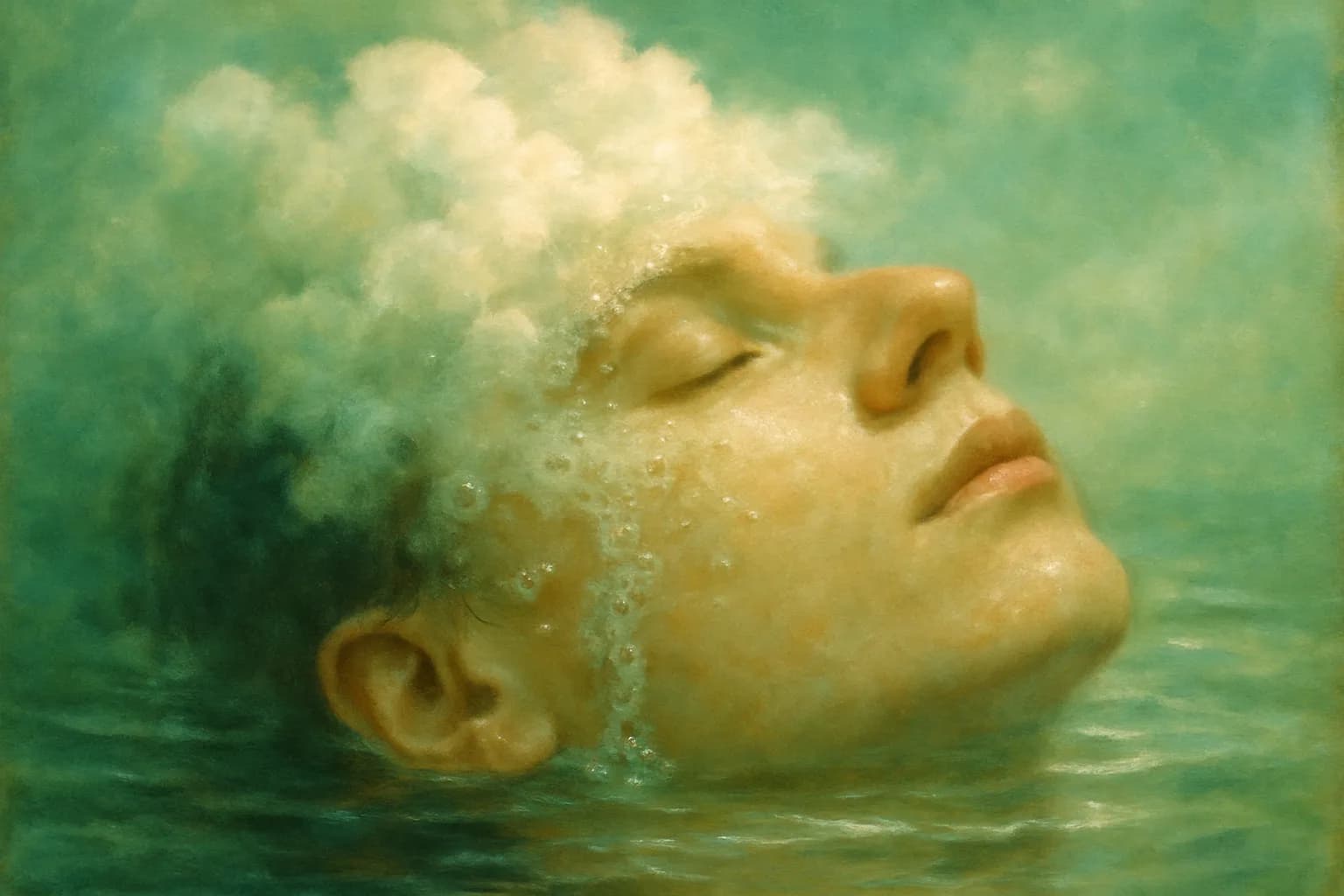 Artwork for "Beyond the override", drawn from the lines: When the clouds wash off your face; like soap foam, and you fall