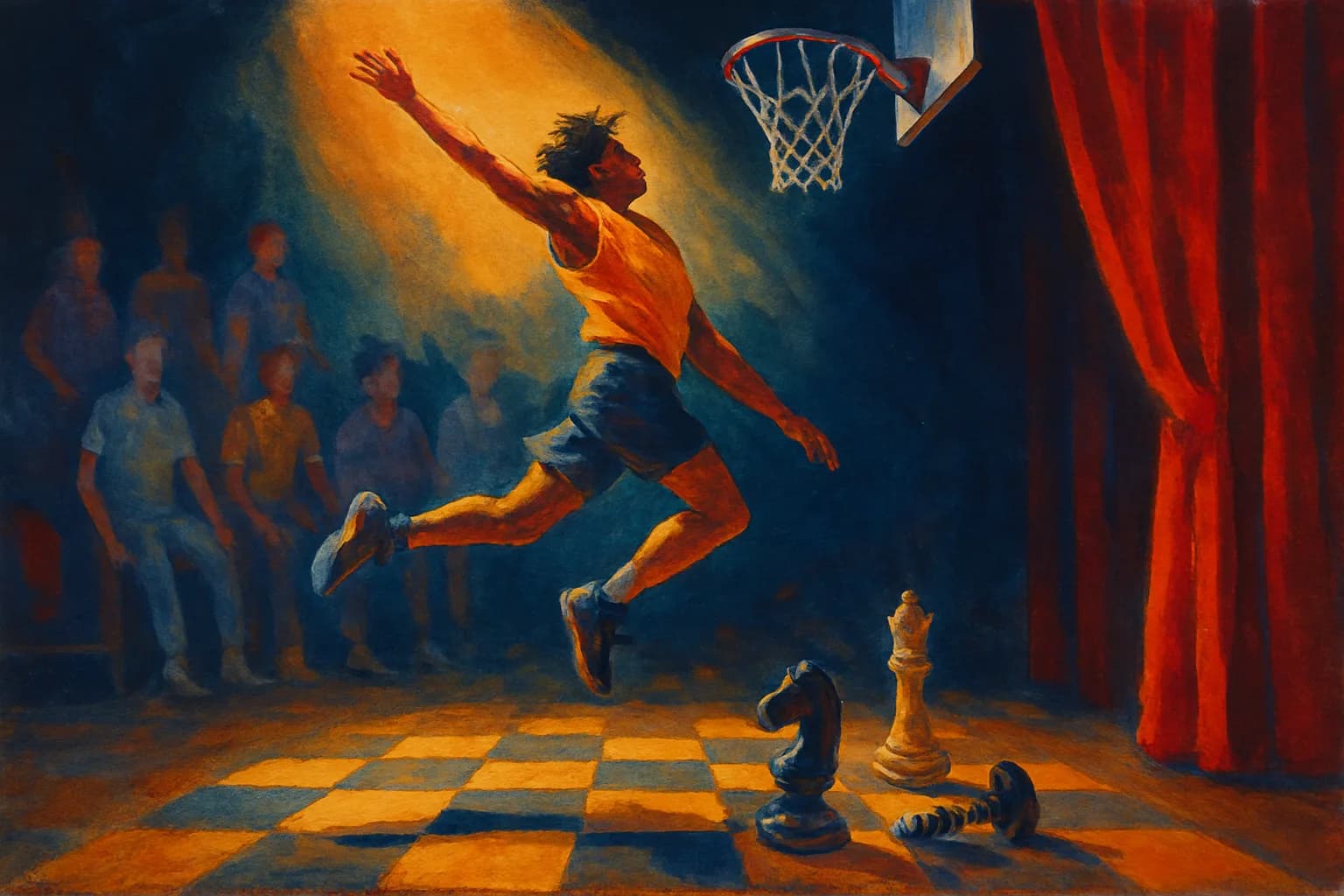 Artwork for "Bring your past selves to their feet", drawn from the lines: Treasure the time you have on stage,; For you may not always sing so sweet.
