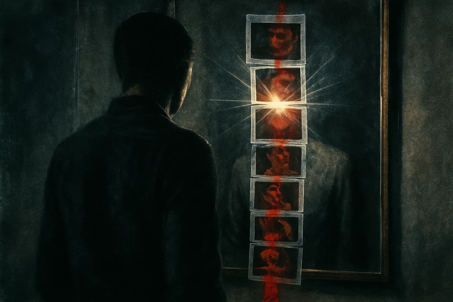 Artwork for "Freeze-frames", drawn from the lines: Each of the freeze-frames of your worst; moments dance in front of