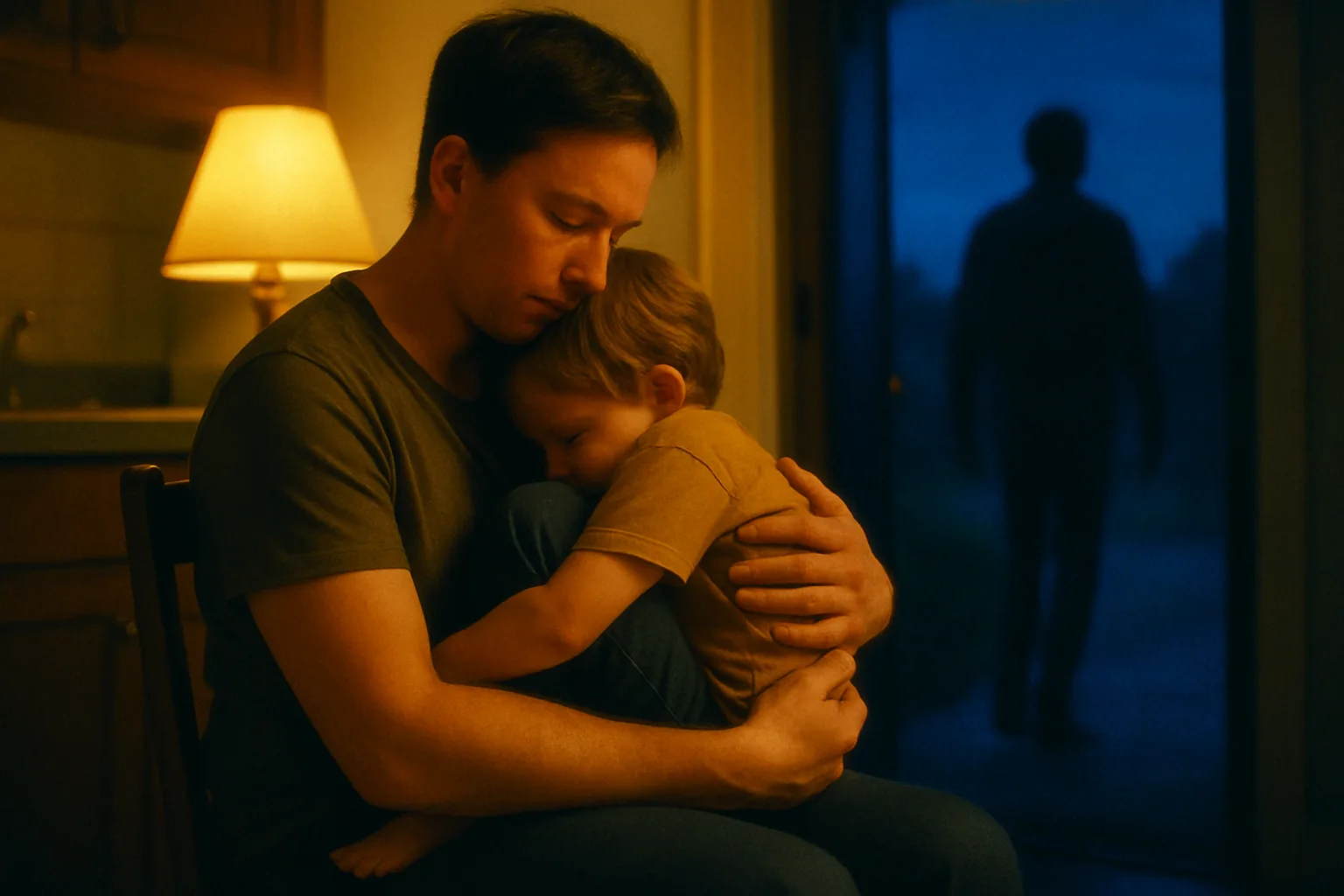 Artwork for "In your arms", drawn from the lines: One day, when you're six years old; you may watch your Dad leave,