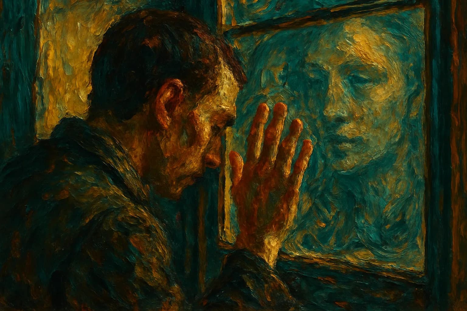 Artwork for "Out of any other", drawn from the lines: How does it look through; The glass of the window blown