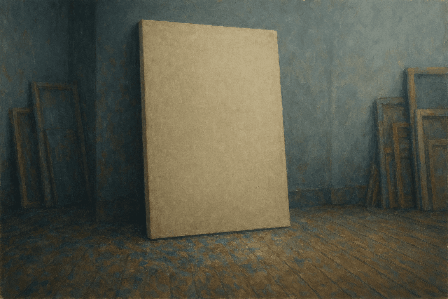 Visual interpretation of "The greatest party you've ever seen in your life": The blank, beige canvas stands before you—; Higher than your eyes,