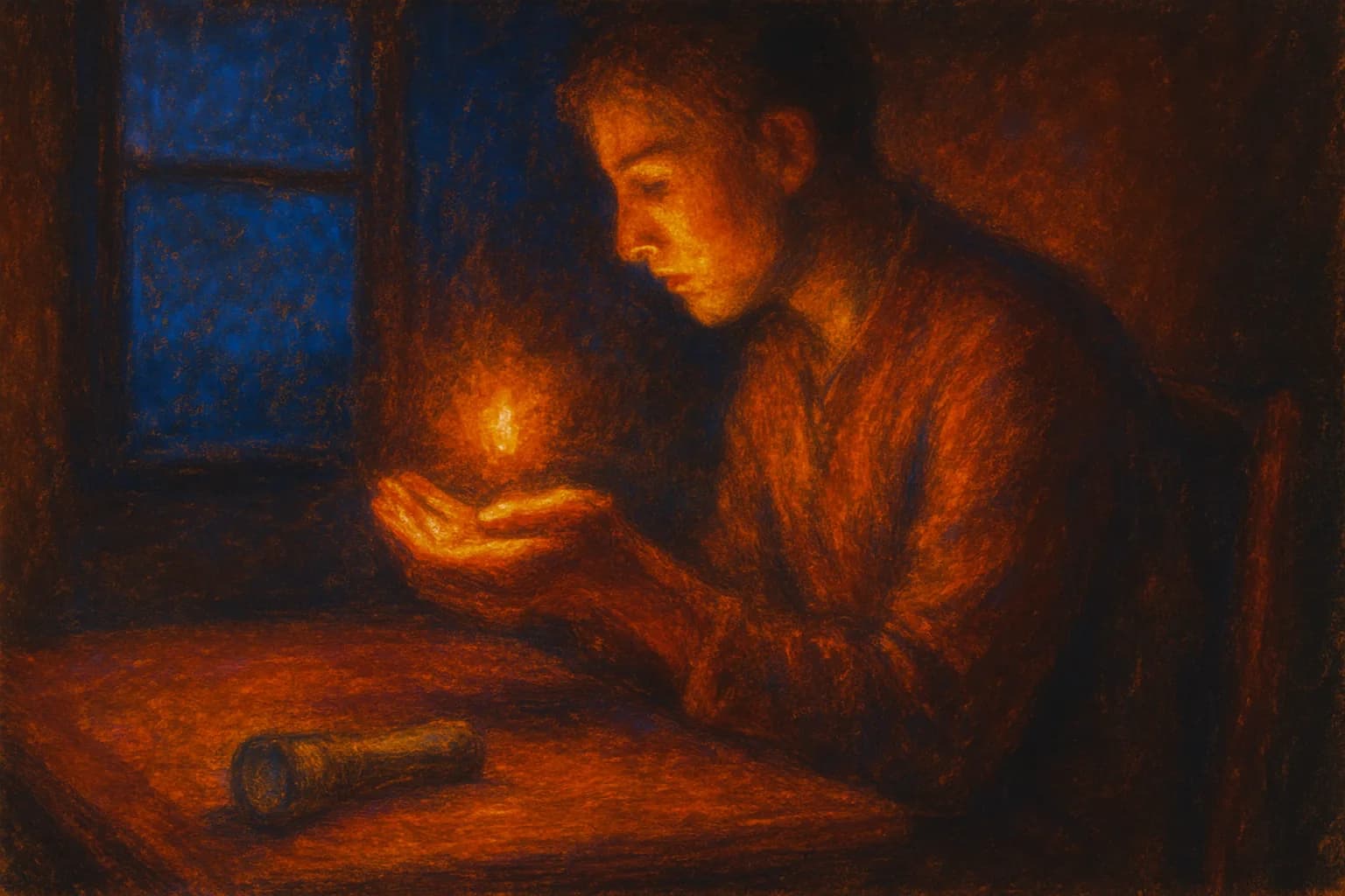 Artwork for "The inner spark", drawn from the lines: Don't let the thing you needed most,; Yet never received,