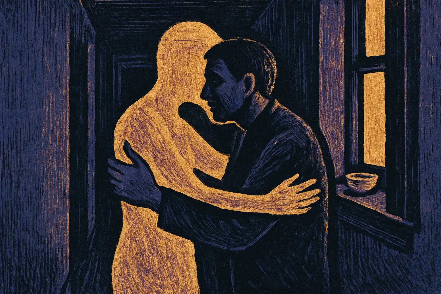Artwork for "The soft shadow", drawn from the lines: You see the shadow of the; Ghost in front of you, and feel its presence